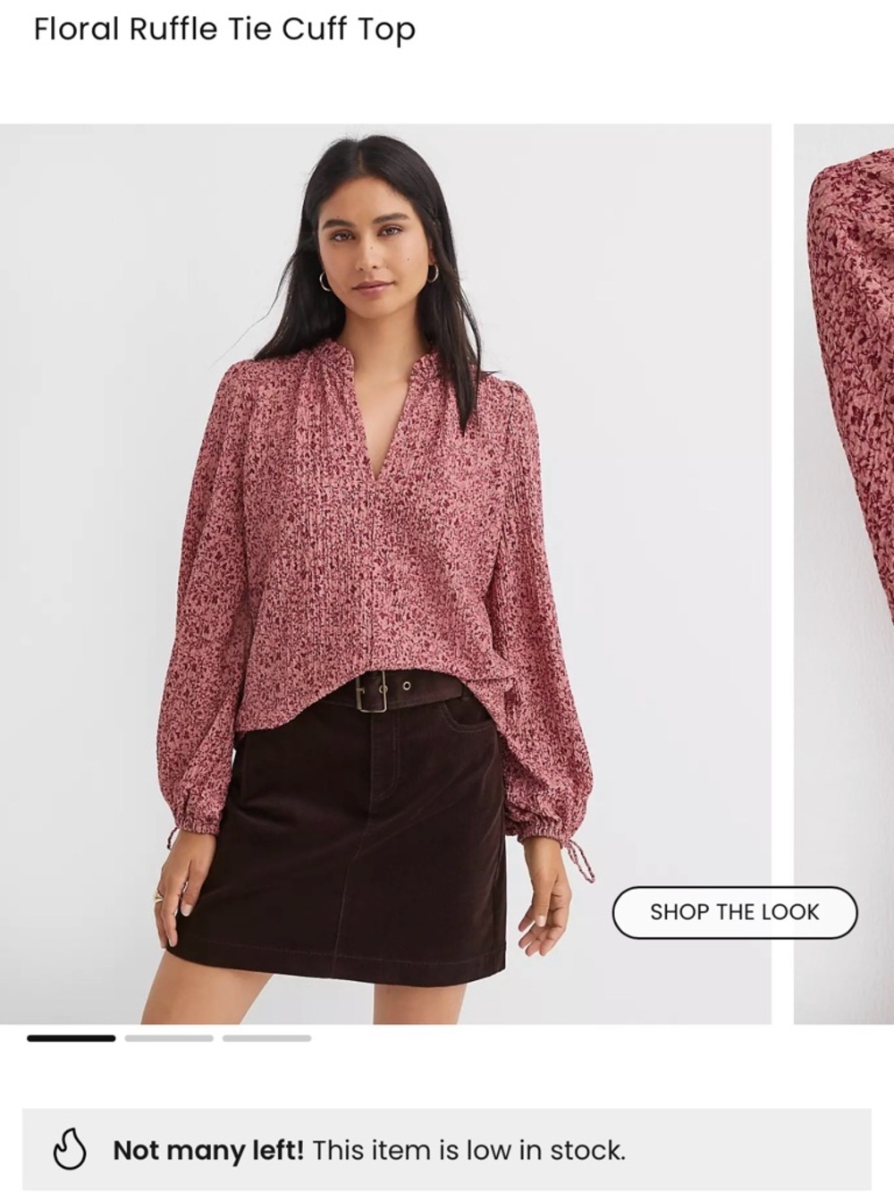 LOFT Dusty Rose Floral V-Neck Ruffle Blouse